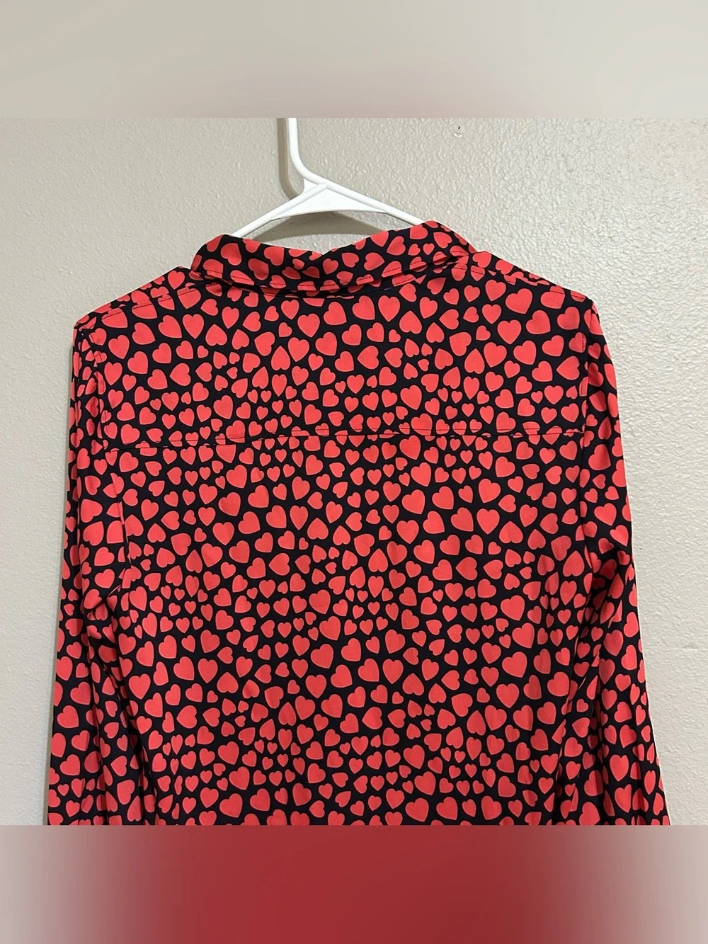 J. Crew Heart Print Silk Blend Long Sleeve Button Down Blouse Women’s Size XS 2
